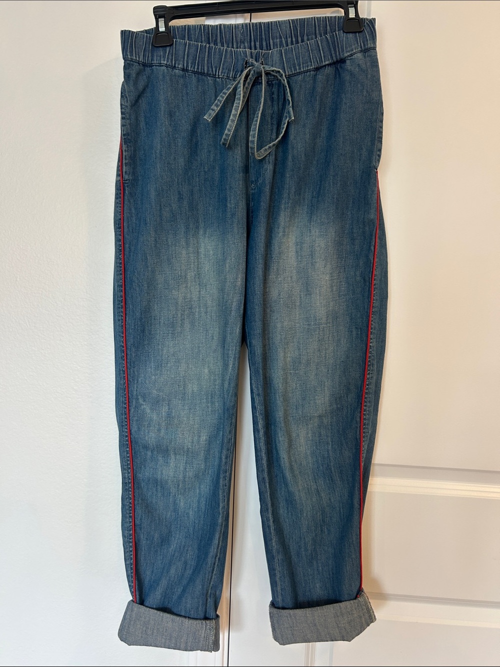 Sundry Blue Denim Jogger Jeans with Red Side Stripe